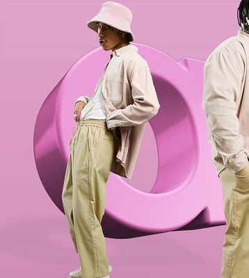 ASOS DESIGN drop crotch pants in lightweight in beige-Neutral
