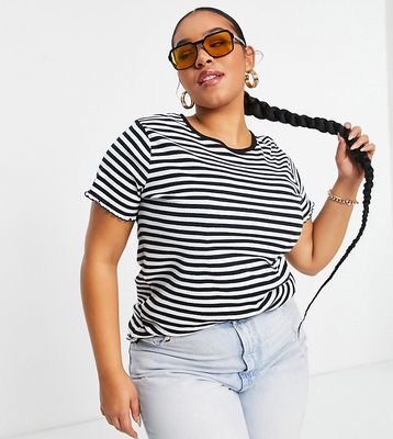 Simply Be short sleeve ribbed T-shirt in black and white stripe-Multi