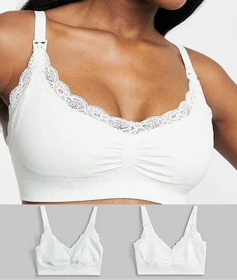 Lindex Exclusive Mom 2 pack seamless nursing bras in white and aqua-Multi