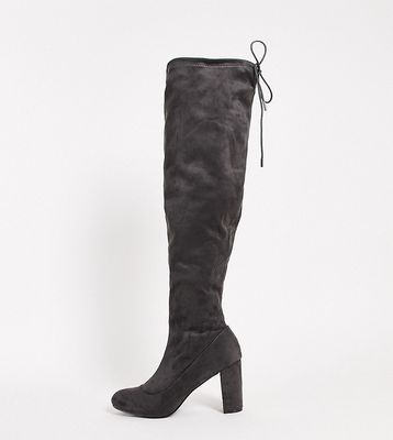 Simply Be Wide Fit heeled over the knee boots in gray