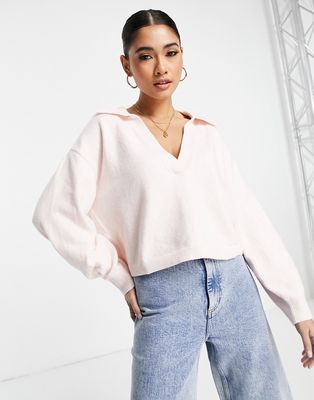 & Other Stories v neck sweater with collar in pink
