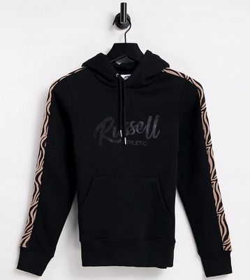 Russell Athletic animal print pull over hoodie in black