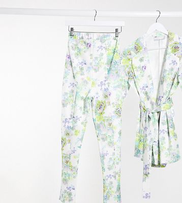 ASOS DESIGN Maternity jersey over bump slim leg suit pants in white floral-Multi