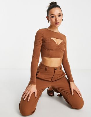 Extro & Vert cut out crop top in midnight brown - part of a set