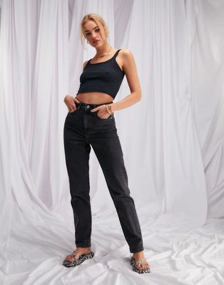 ASOS DESIGN high rise Farleigh slim fit mom jeans in washed black