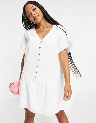 In The Style x Jac Jossa button down frill smock dress in white