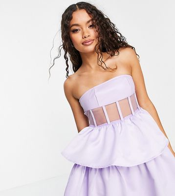 Collective the Label Petite corset detail PU tiered skirt mini dress in lilac-Purple