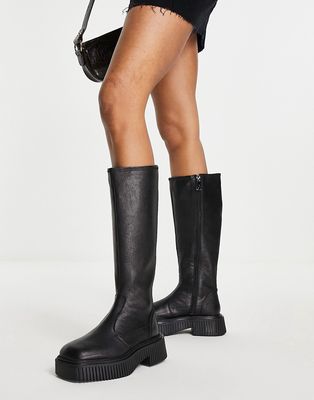 ASRA Knightly knee boots in black grainy leather