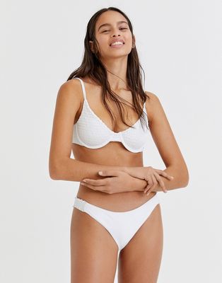 Pull & Bear shirred bikini bottoms in white