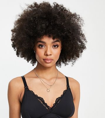 ASOS DESIGN Maternity nursing microfibre triangle bralet with lace a-frame in black