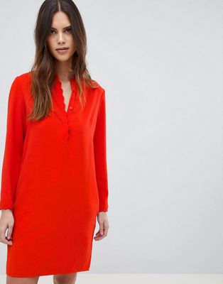 Whistles Scalloped Collar Crepe Dress-Red