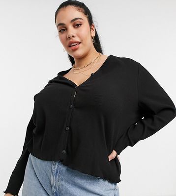 Only Curve cropped jersey cardigan with button front in black