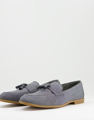 Topman gray chambray piper tassel loafers