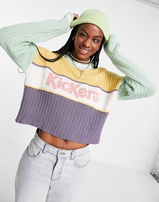 Kickers relaxed sweater with embroidery logo in retro color block-Multi