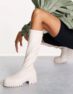 Simmi London flat chunky knee boot in cream-Neutral
