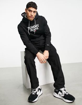 Tommy Jeans large logo hoodie in black