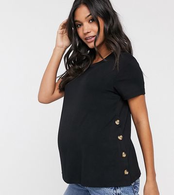 ASOS DESIGN Maternity nursing t-shirt with button side in black