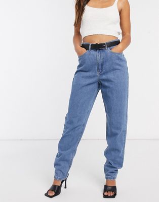Missguided riot high waisted plain rigid mom jeans in blue