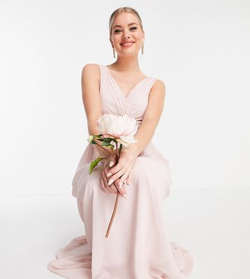 Little Mistress Tall Bridesmaid v neck maxi dress in pink