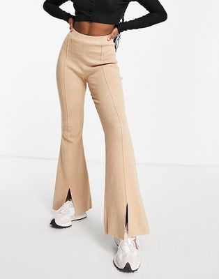 Fashion Union split front knitted flares - part of a set-Brown