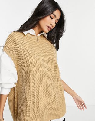 Pretty Lavish oversized sweater tank top knit set in camel-Brown