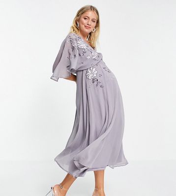 ASOS DESIGN Maternity blouson embroidered maxi dress with cape back-Purple