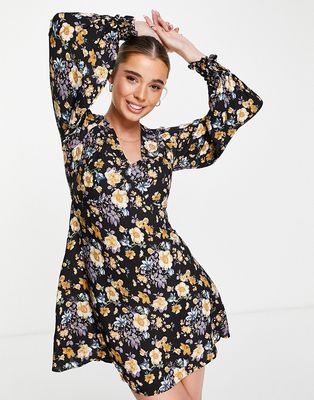 In The Style x Jac Jossa balloon sleeve dress in floral print-Multi