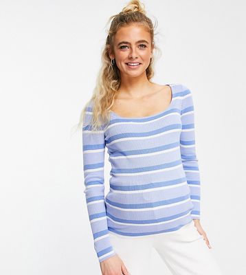 ASOS DESIGN Maternity rib square neck sweater in stripe-Blues