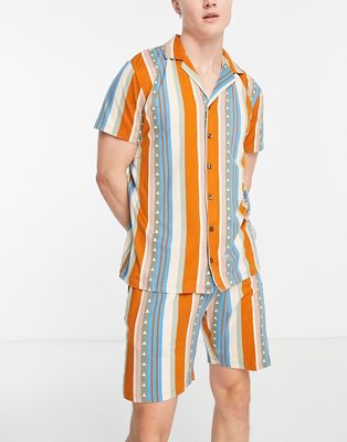 Chelsea Peers button down pajama set in stripe-Orange