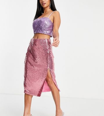 Collective the Label Petite sequin split midi skirt in pink - part of a set-Purple