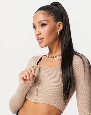 4th & Reckless knit crop top with zip front in camel-Neutral