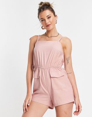 In The Style utility romper with belt detail in pink
