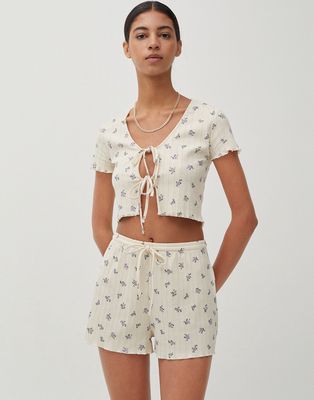 Pull & Bear coordinating shorts with embroidery in beige-Neutral