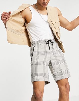 Bershka checked shorts in beige-Neutral