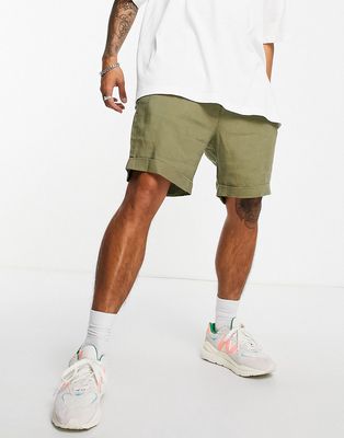 Weekday mash linen shorts in khaki-Green