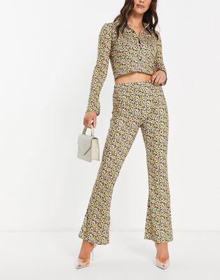 Wild Lovers Malibu printed fine rib flared pants in retro floral-Multi