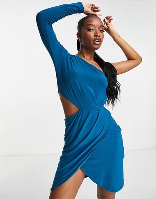 Trendyol structured one shoulder mini dress in teal-Blue