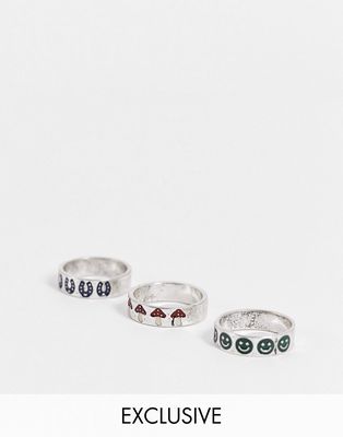 Reclaimed Vintage Inspired good luck antique band rings in silver 3 pack