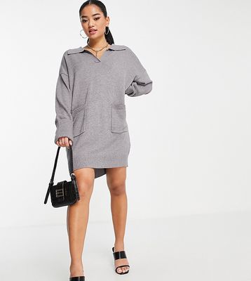 4th & Reckless Petite collar knitted sweater dress in gray
