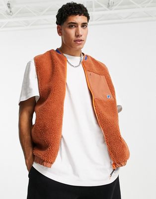 Russell Athletic zip through fleece vest in orange