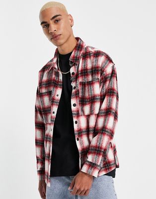 The Couture Club flannel shirt jacket in red check-Multi