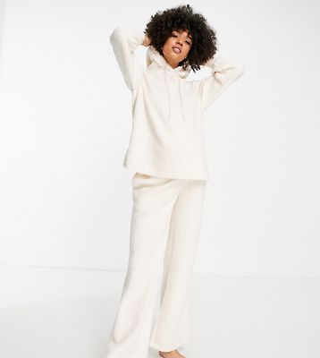 ASOS DESIGN Maternity lounge fleece hoodie & straight leg pant set in cream-White