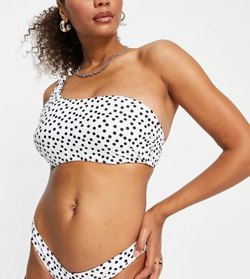 Ivory Rose Fuller Bust mix and match one shoulder bikini top in white polka dot-Multi
