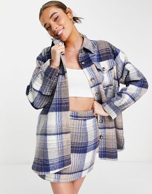 In The Style x Lorna Luxe quilted oversized check shirt set in blue multi