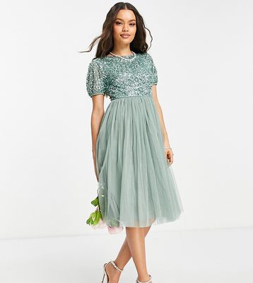 Maya Petite embellished top midi dress in dusty sage-Green