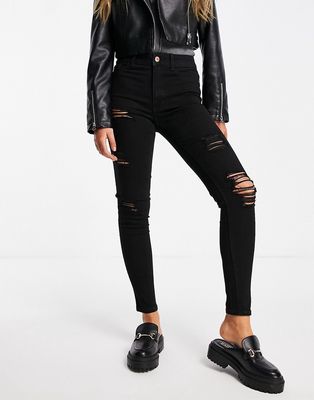 New Look ripped skinny jeans in black