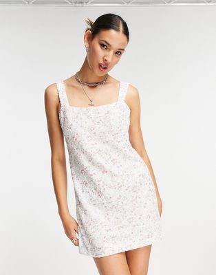 Emory Park 90's mini dress with square neck in vintage sequin floral-White