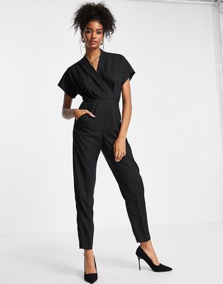 Closet London tailored wrap jumpsuit in black