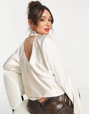 Pretty Lavish high neck backless blouse in oyster-White