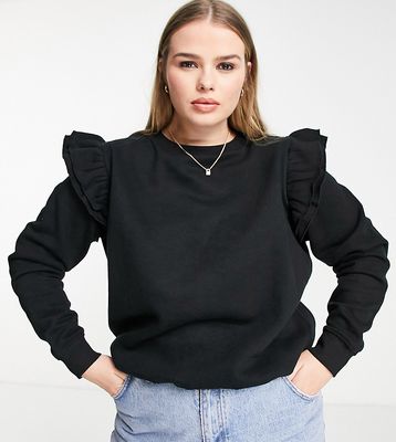 Simply Be sweatshirt with frill detail in black